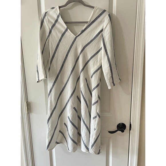 Soft Surroundings Size PS Navy Striped Linen Blend Dress Coastal grandma… - Picture 3 of 7